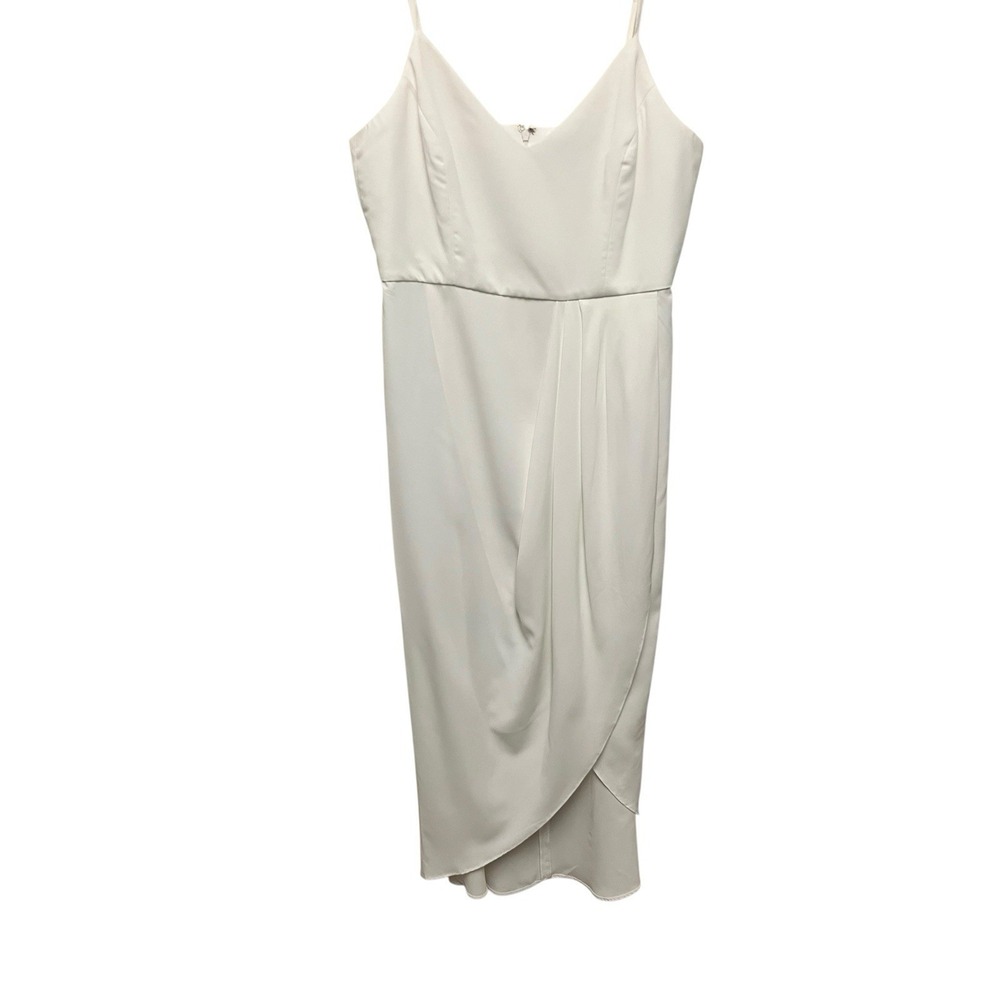 LULUS White Reinette Party Lightly Pleated Tulip Split V Neck Slip Dress Large - Picture 3 of 11